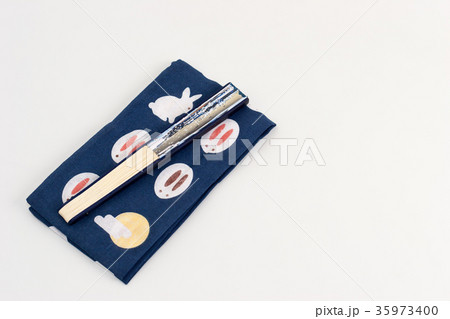 扇子 手ぬぐい せんす コピースペースの写真素材