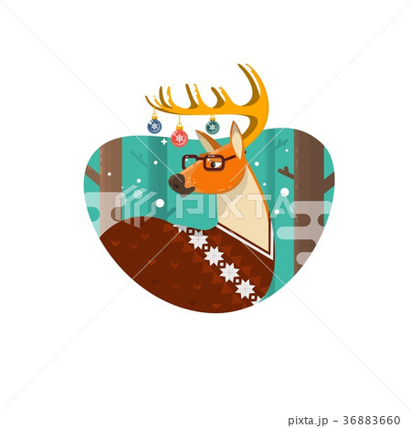 Christmas Card With Nerd Hipster Deer Flatのイラスト素材