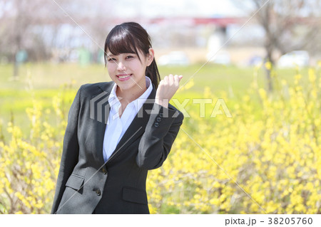 頑張れー ポーズの写真素材