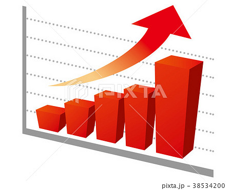 グラフ 棒グラフ 右肩上がり 上がるのイラスト素材