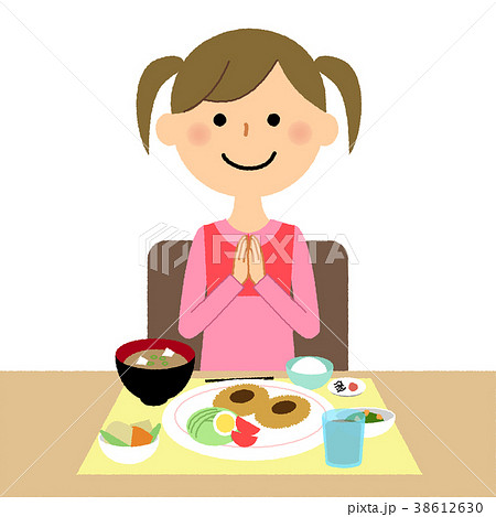 人物 子供 食事 いただきますのイラスト素材