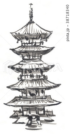 水墨画 ボタンと梅の寺の風景の絵 川瀬巴水 淺草の朝の雨 昭和五年九月 木版画 (Primary Title