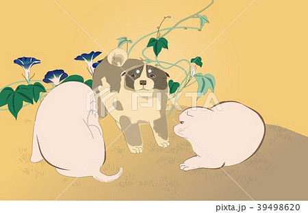 日本画 浮世絵 日本 犬のイラスト素材