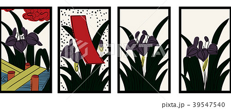 菖蒲に八橋の写真素材