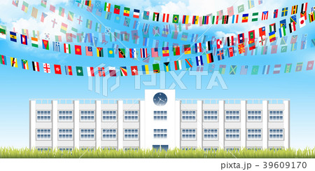 国旗 運動会 学校 校舎のイラスト素材