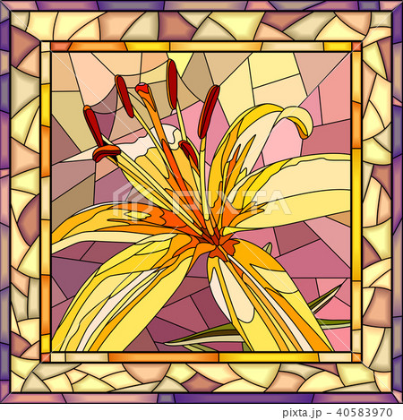 ステンドグラス 花 ユリ ガラスの写真素材