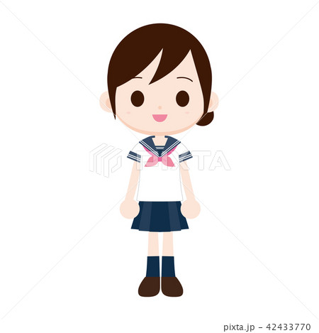 女子高生 制服 セーラー服 夏服 イラストの写真素材