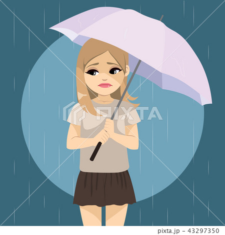 女性 雨 傘 憂鬱のイラスト素材