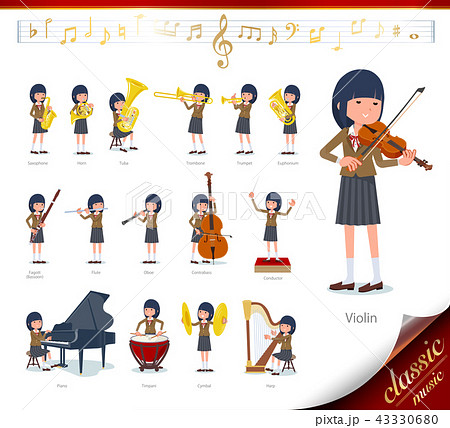 女の子 高校生 吹奏楽 楽器のイラスト素材 Pixta