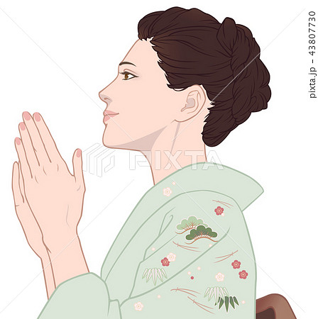 女性 白バック 祈る 願うのイラスト素材