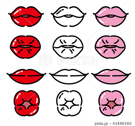 唇 キス かわいい 線画のイラスト素材