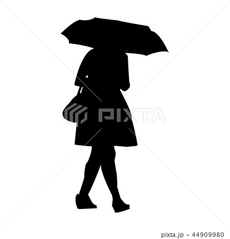 シルエット 歩く 傘 雨のイラスト素材