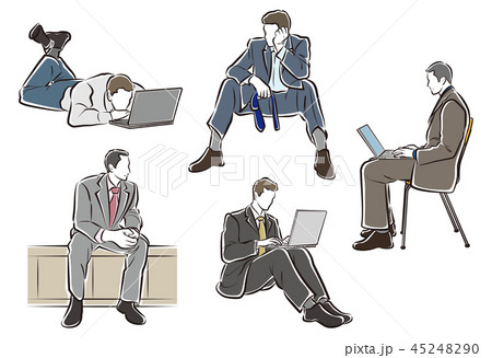 ノートパソコン ラップトップ 座る かっこいいのイラスト素材