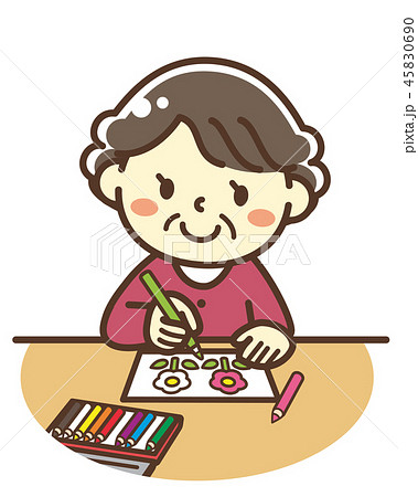 おばあさん お絵描き 塗り絵 老人のイラスト素材