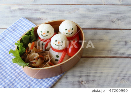 雪だるま 弁当 スノーマン キャラ弁の写真素材