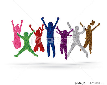 シルエット 子供 影 ジャンプのイラスト素材