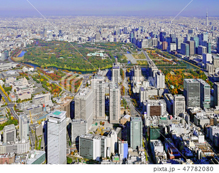 東京 都市風景 航空写真 千代田区の写真素材 - PIXTA