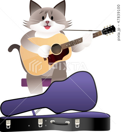 ねこ ネコ 猫 ギターのイラスト素材