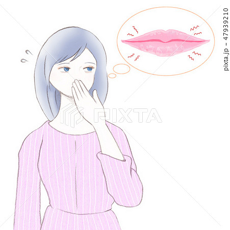 女性 悩み 口元に手 萌え袖のイラスト素材