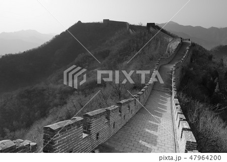 万里の長城 白黒 黒白 北京の写真素材