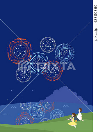 花火 海 花火大会 カップルのイラスト素材