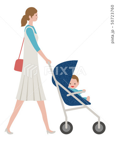 ベビーカー 子連れ 散歩 赤ちゃんのイラスト素材