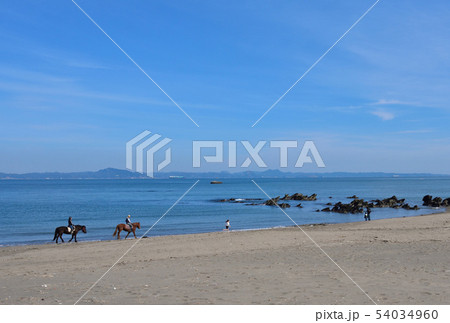 三浦海岸 乗馬 砂浜の写真素材