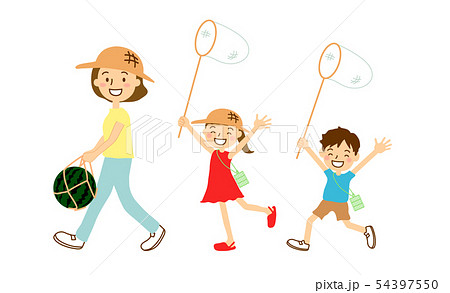 男の子 麦わら帽子 虫取り 青空のイラスト素材