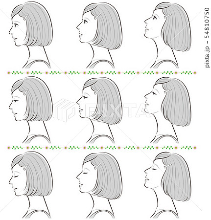 女性 横顔 若い ボブのイラスト素材