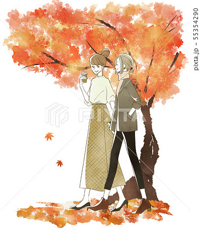 女の子 オシャレ ファッション 秋のイラスト素材