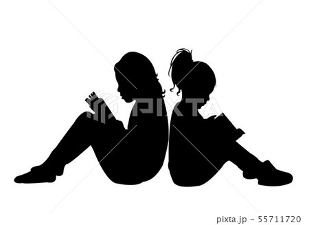 姉妹 背中合わせ 友達 子供のイラスト素材