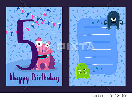 Vector Happy Birthday Card With Cute Cartoon のイラスト素材