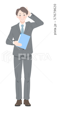 照れる 男性 イラスト 人物 表情 ポーズの写真素材