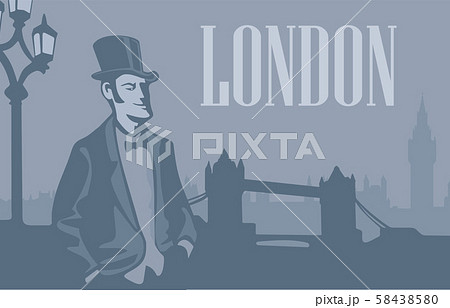 英国紳士 イラスト ヨーロッパ 帽子 イギリスの写真素材