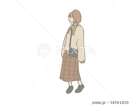 女の子 オシャレ ファッション 秋のイラスト素材