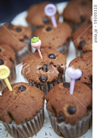 チョコチップカップケーキの写真素材