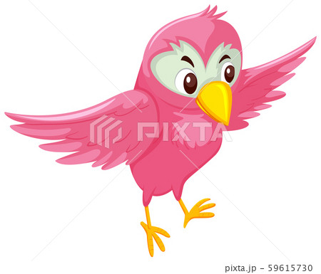 ピンク色 鳥 キャラクター 文字の写真素材