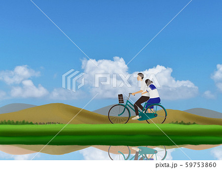 二人乗り自転車 自転車 カップル 男女の写真素材