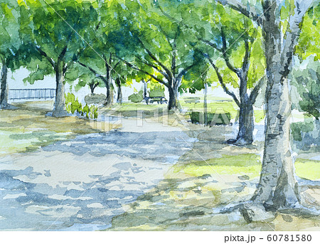 水彩画 親子の公園散歩 風景画 水彩的生活KUROKAWAの透明水彩画 - スケッチ散歩～(*´艸｀*)ｧﾊ♪