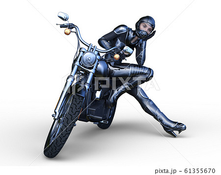 ライダー ポーズ バイク 女性の写真素材 Pixta