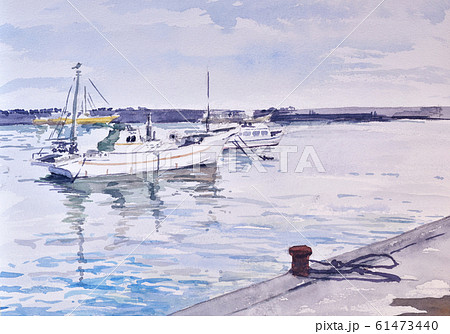 漁港 水彩画のイラスト素材 - PIXTA