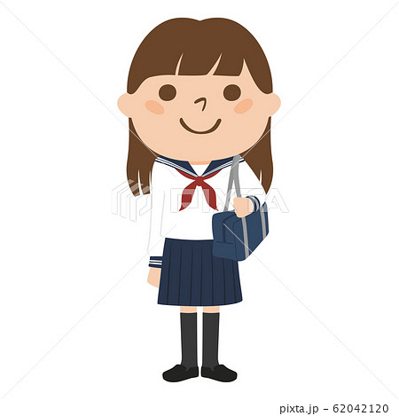 中学生 かばん 女の子 高校生のイラスト素材