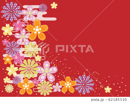 和柄 花柄 着物 赤色のイラスト素材
