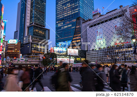 渋谷ヒカリエ 建物 夜景 夜の写真素材