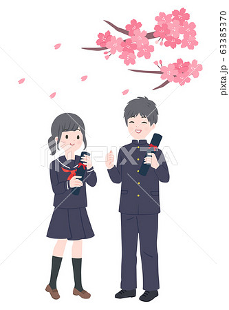 高校生 桜 女の子 卒業のイラスト素材