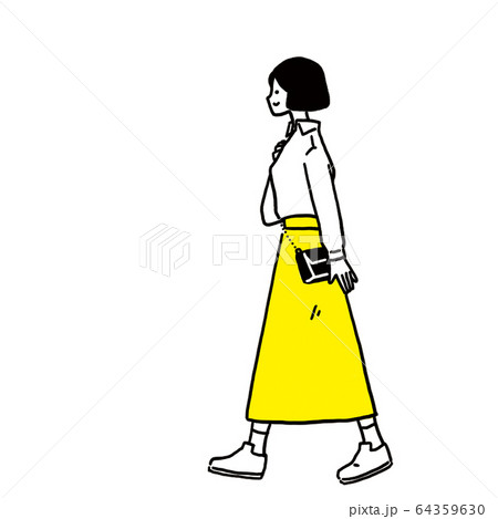 散歩 女性 歩く 手書きの写真素材