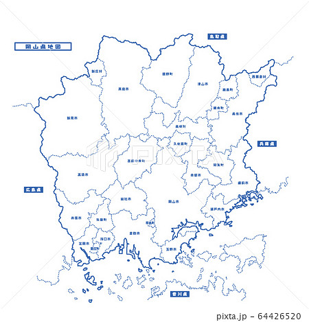 岡山 岡山県 地図 白地図のイラスト素材