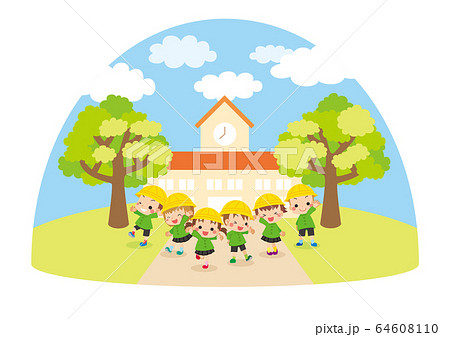 幼稚園 保育園 建物 木のイラスト素材