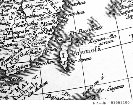 世界地図 東アジア 古地図 東シナ海の写真素材