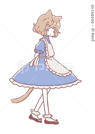 女の子 イラスト 猫耳 ねこの写真素材